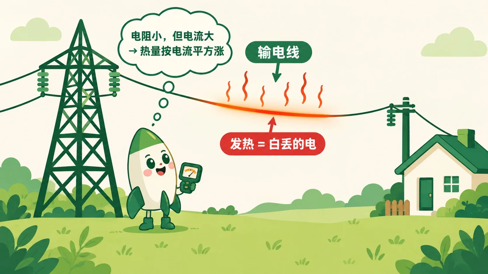 输电线中段发热冒热浪，热量白丢