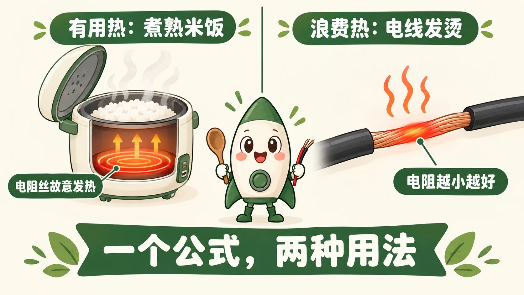 电饭锅的有用热与输电线的浪费热对比