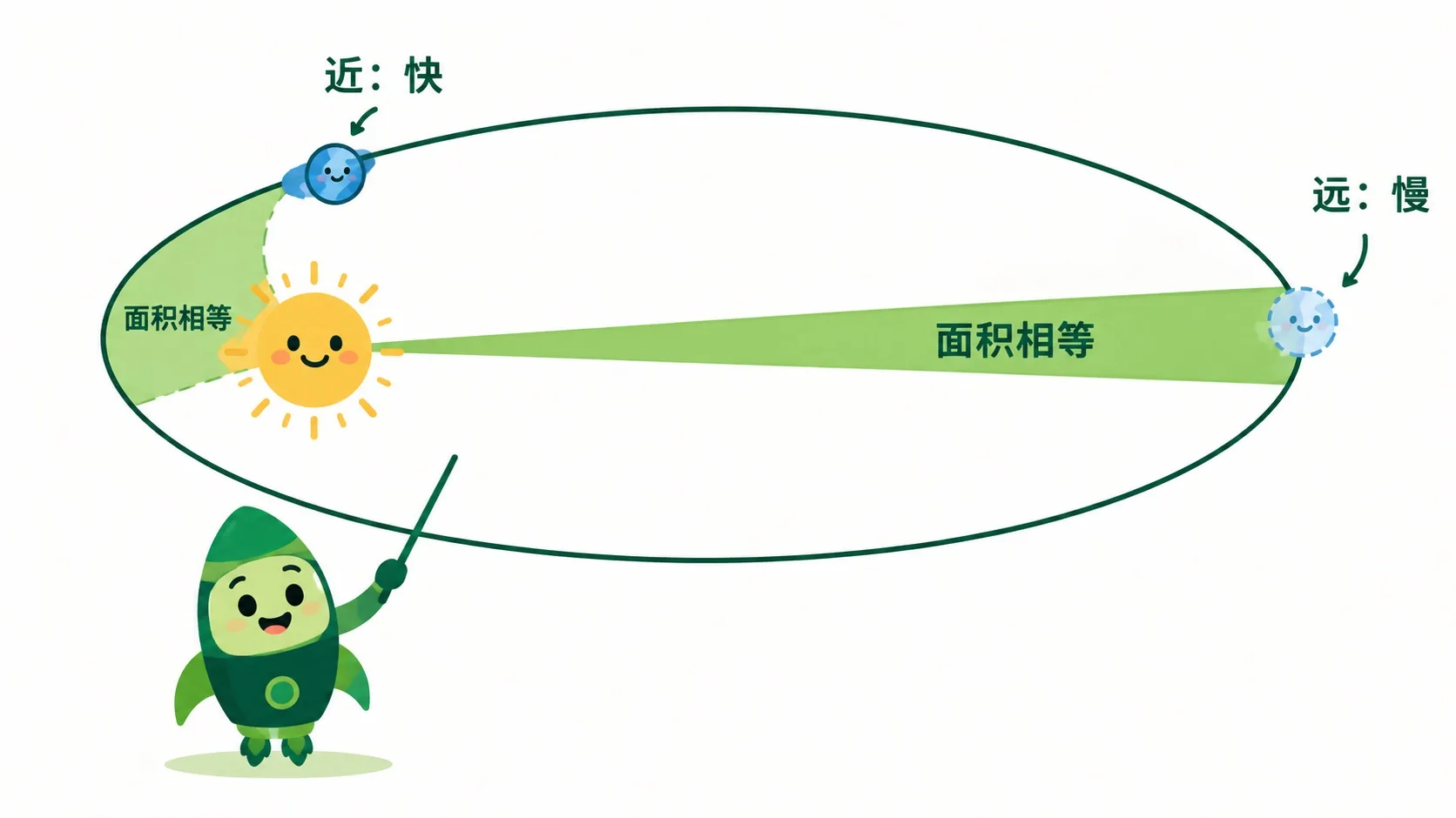 等时间扫过等面积：近快远慢
