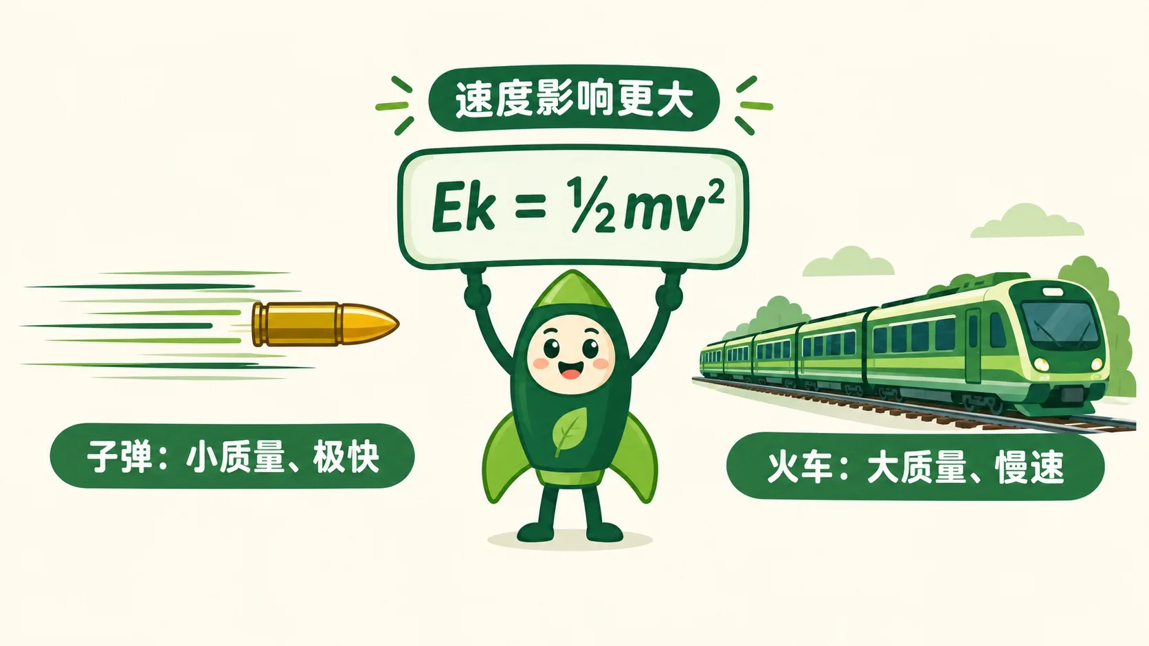 子弹与火车对比：Ek = ½mv²