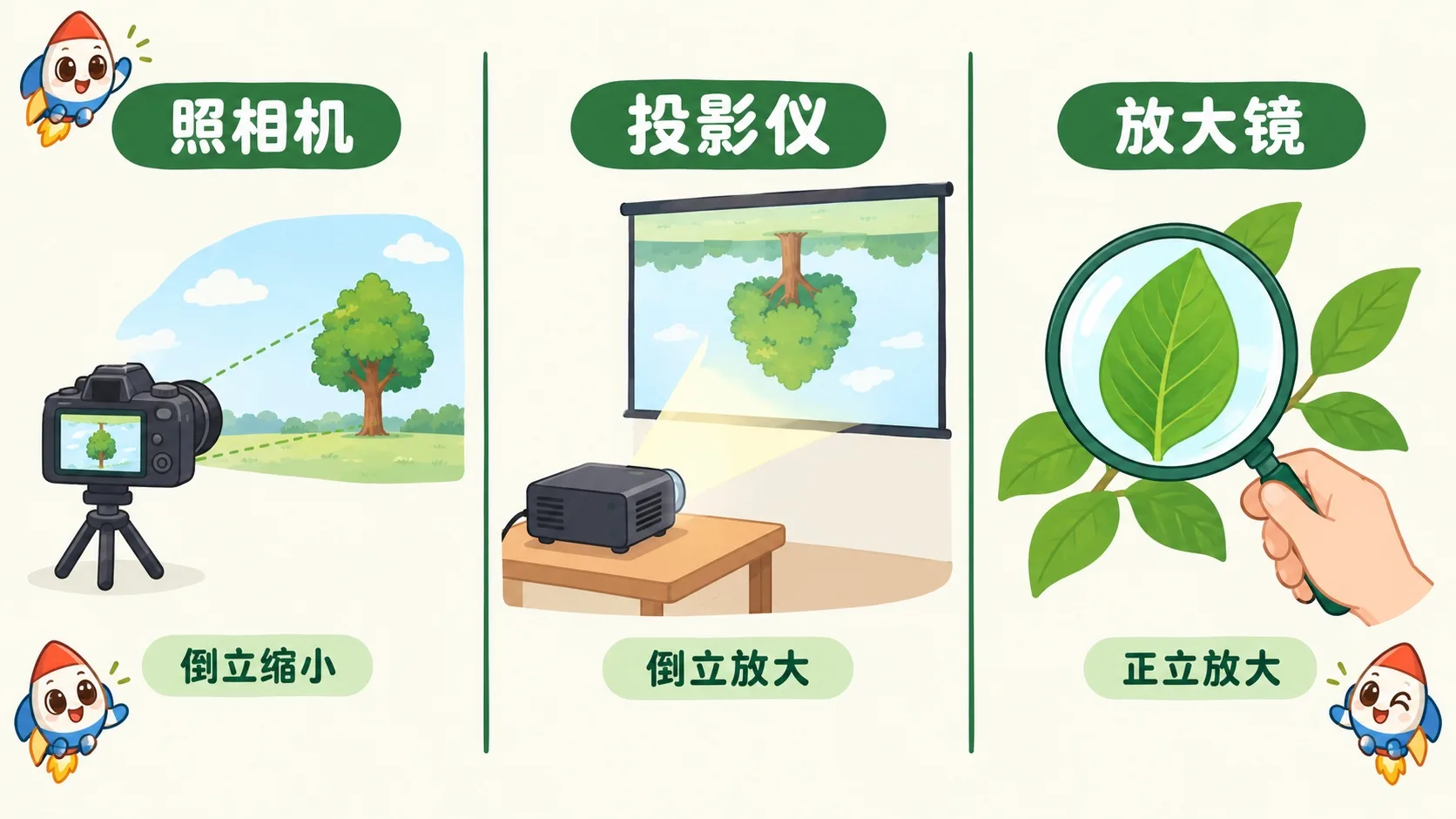 照相机、投影仪、放大镜三种应用