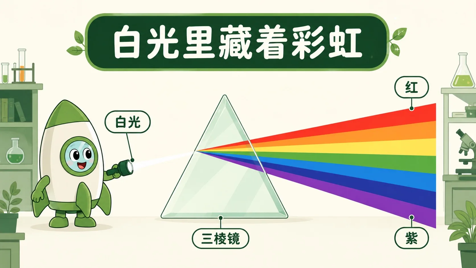 三棱镜把白光分成七彩