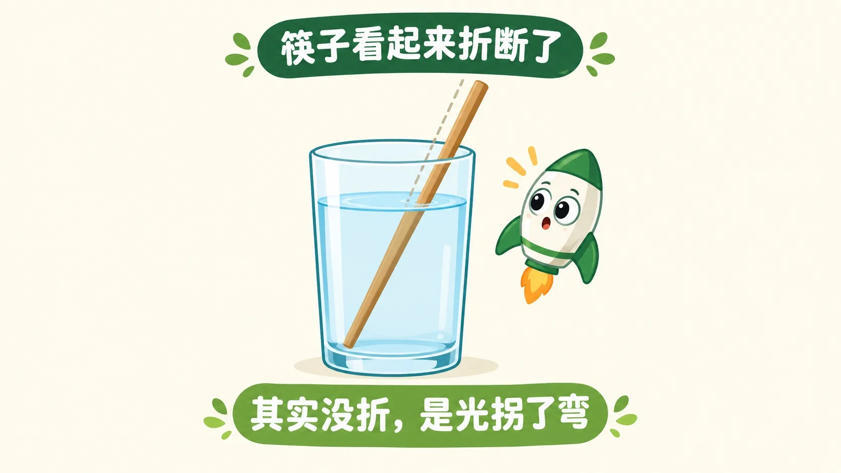 筷子插进水里，看起来在水面处折断了