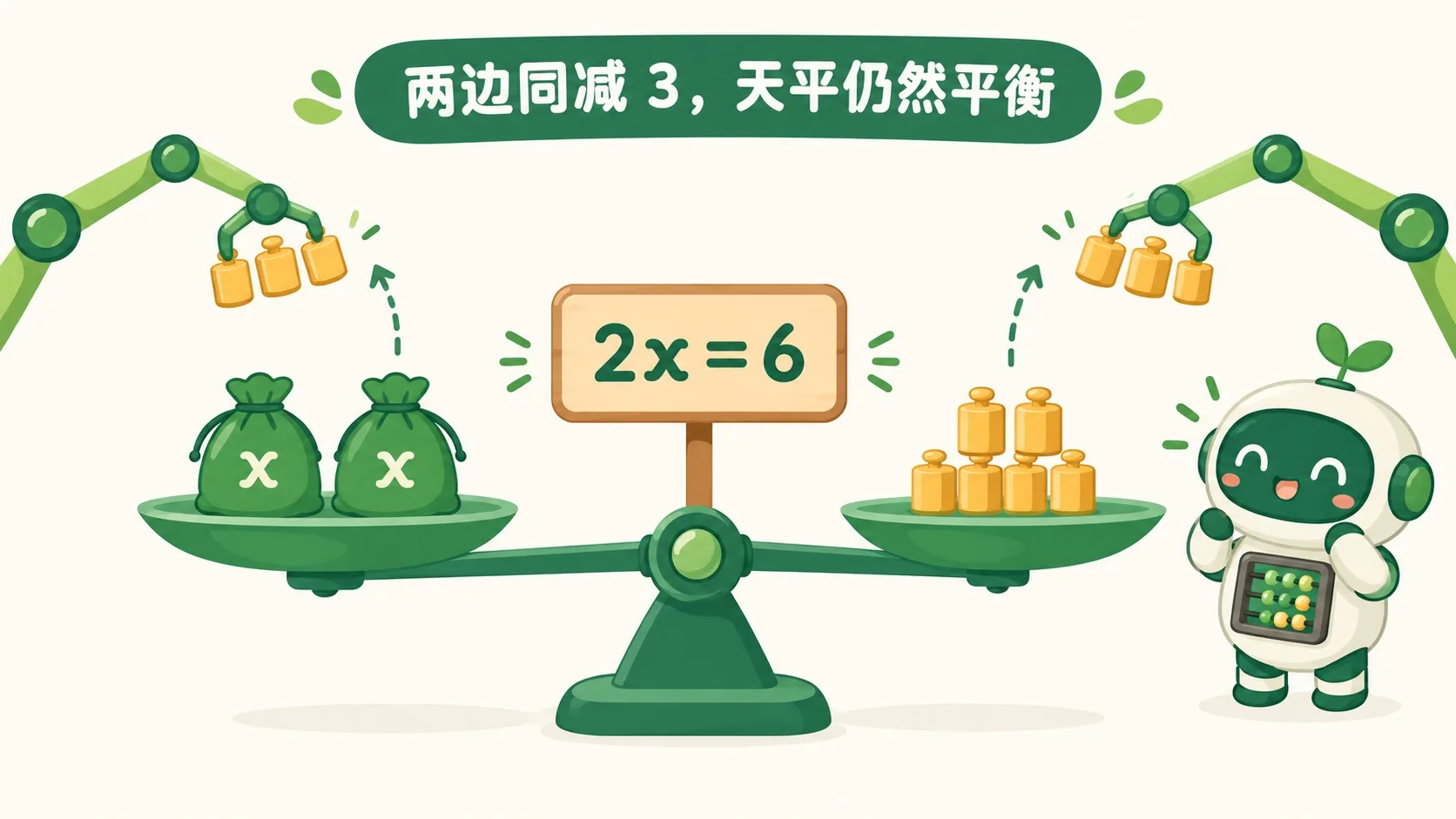 两边同减 3：天平仍然平衡