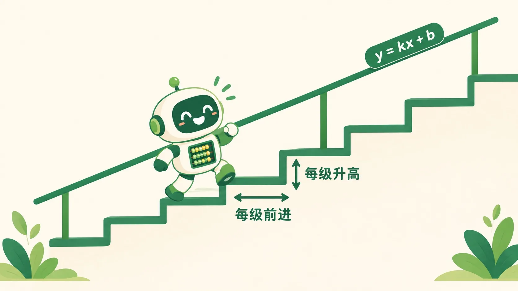 楼梯扶手：每级升高与前进都一样