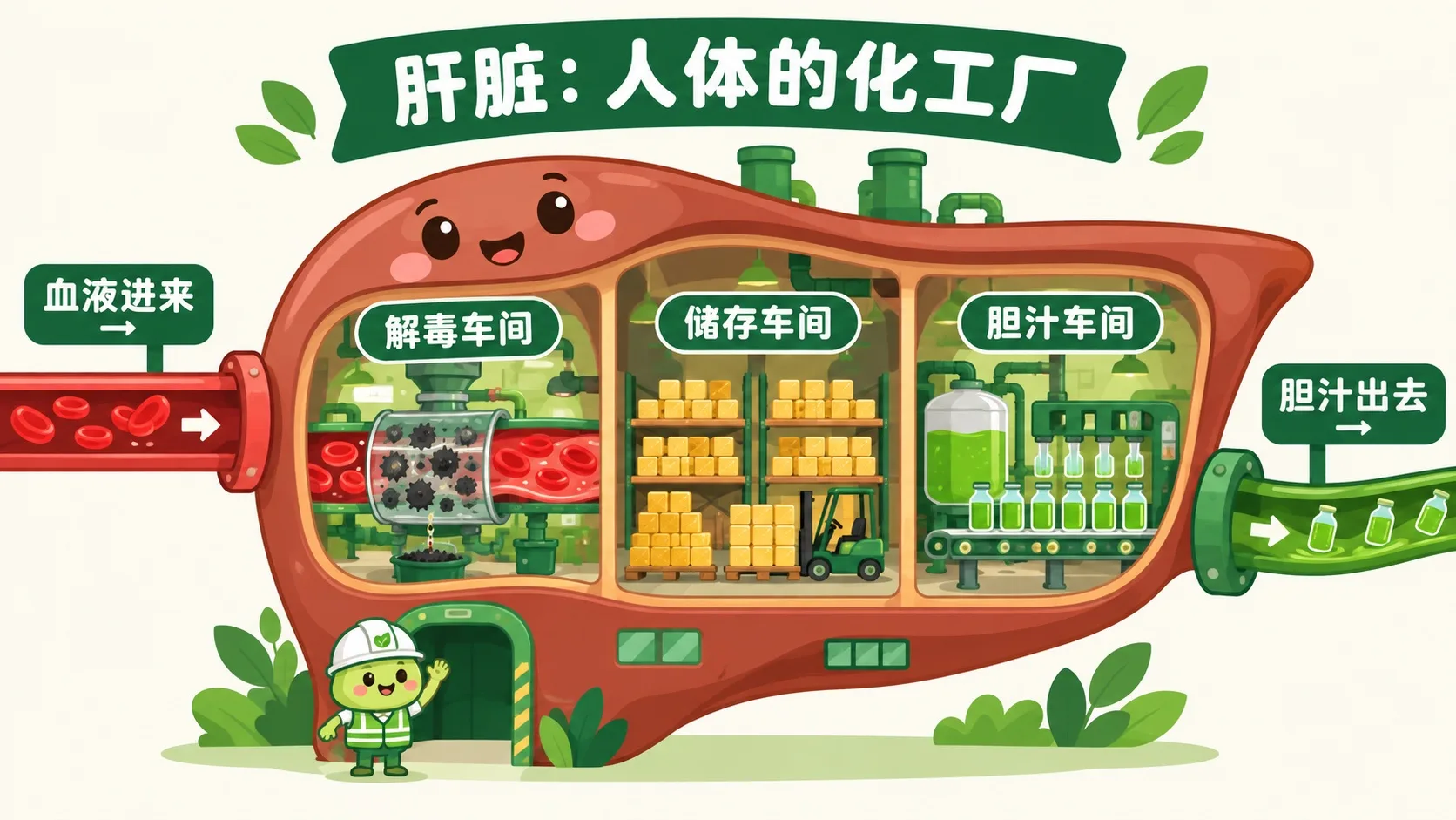 肝脏化工厂：解毒、储存、胆汁三条车间