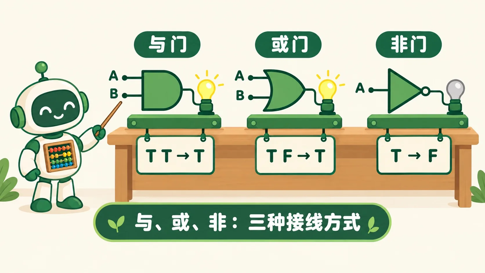 与门、或门、非门三个逻辑门并排