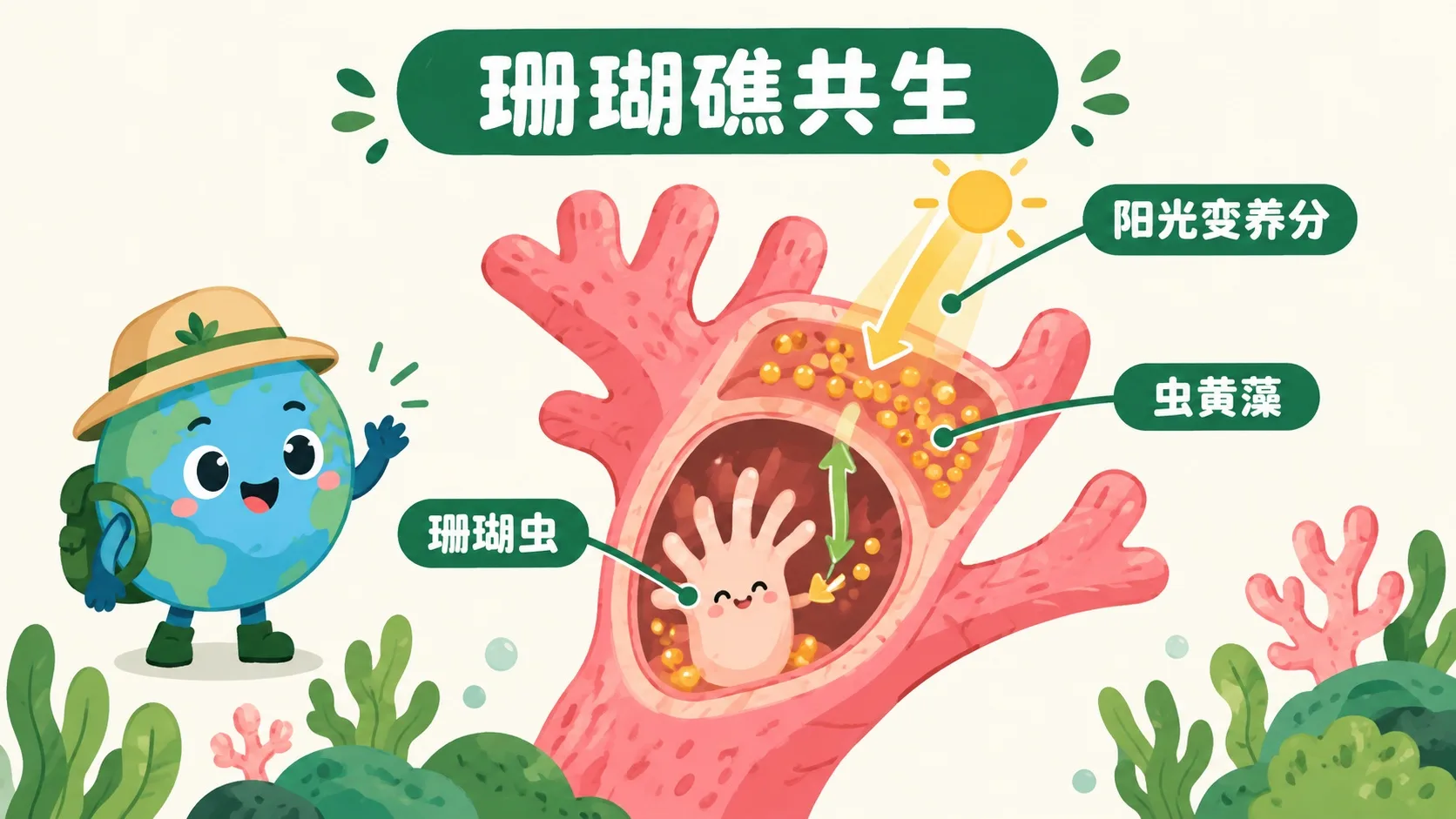 珊瑚虫体内的虫黄藻，把阳光变成养分