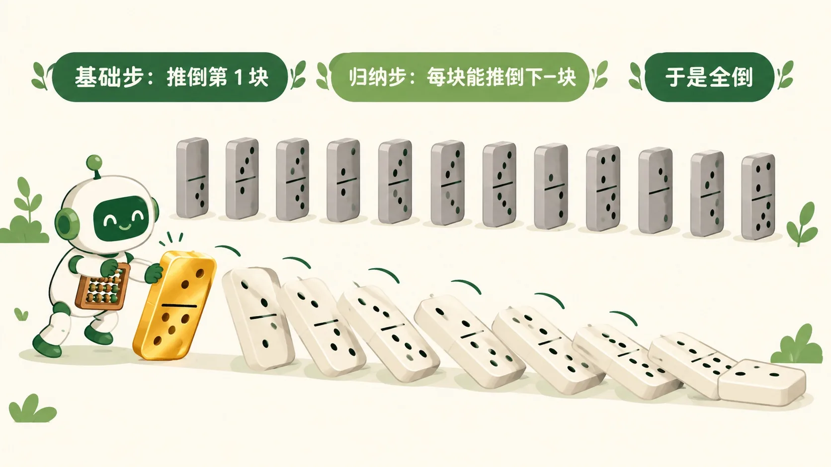 两排多米诺：第一块金色，两条件都满足才全倒