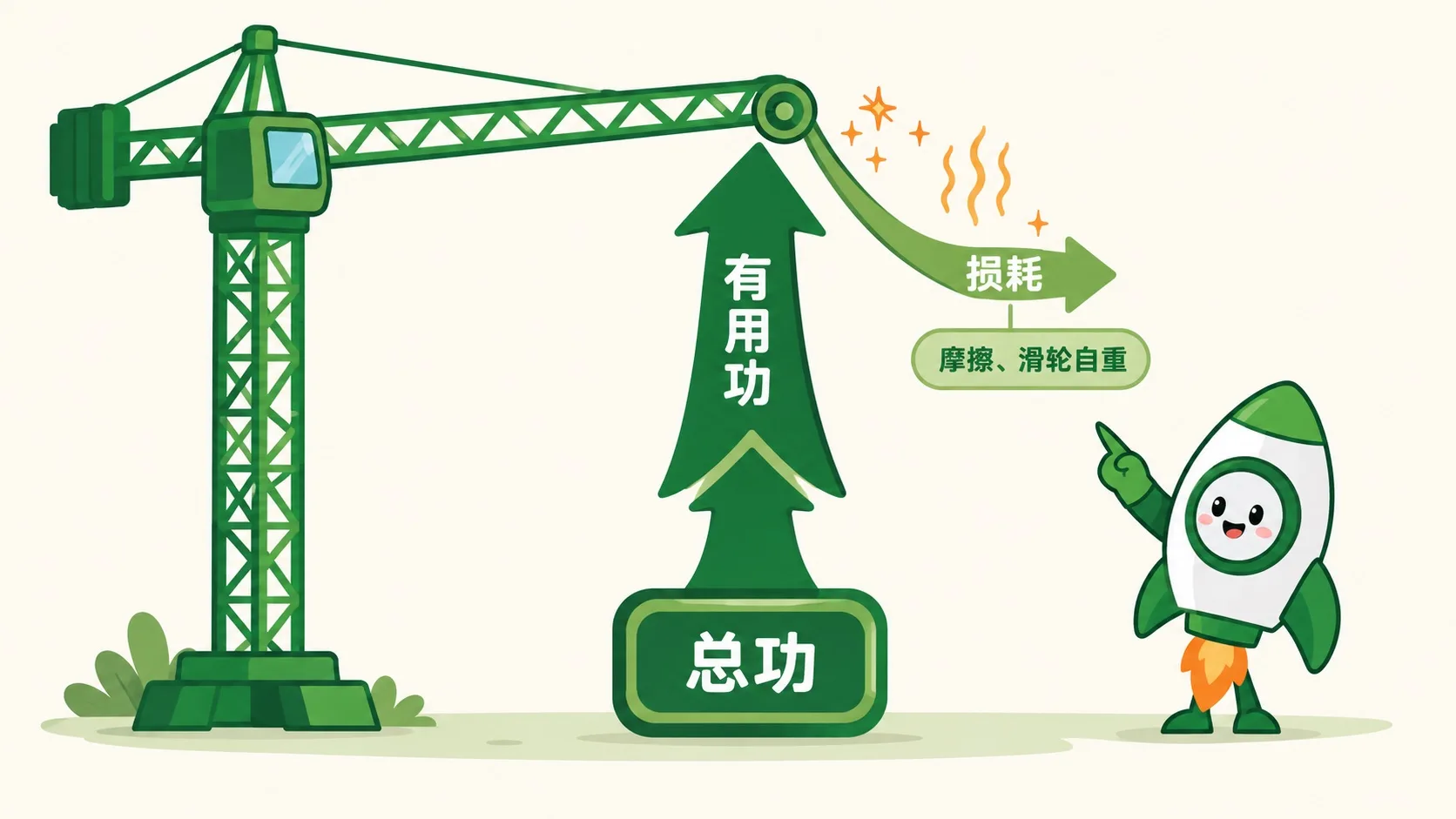 起重机吊货：总功分成有用功和损耗
