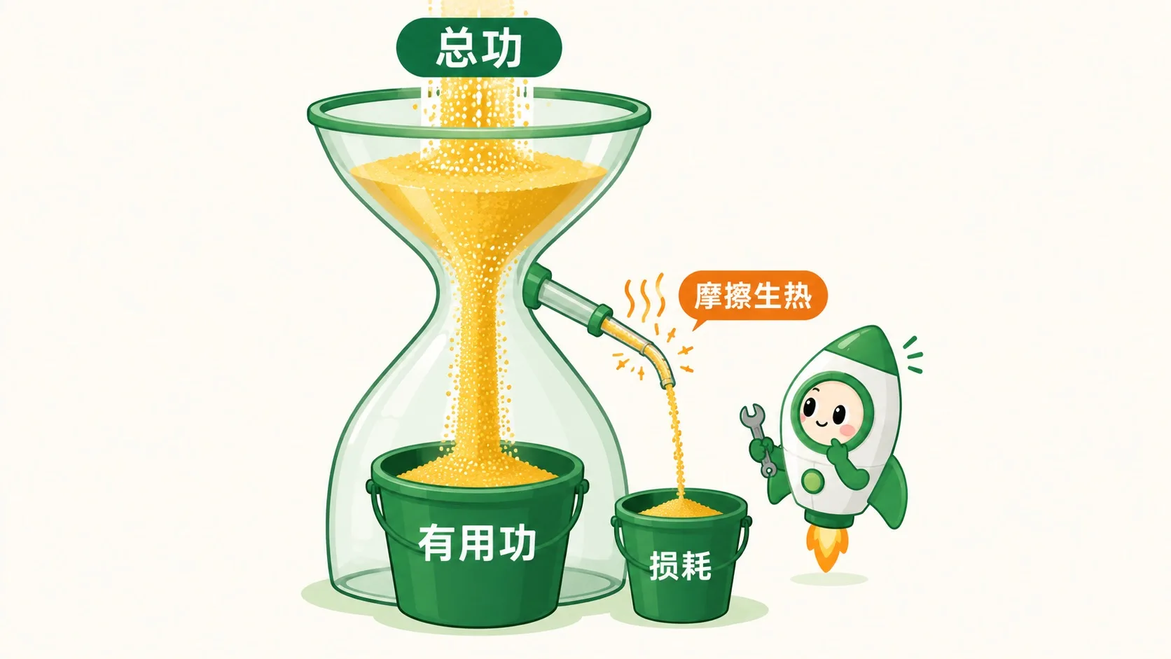 能量沙漏：总功分流成有用功和摩擦生热