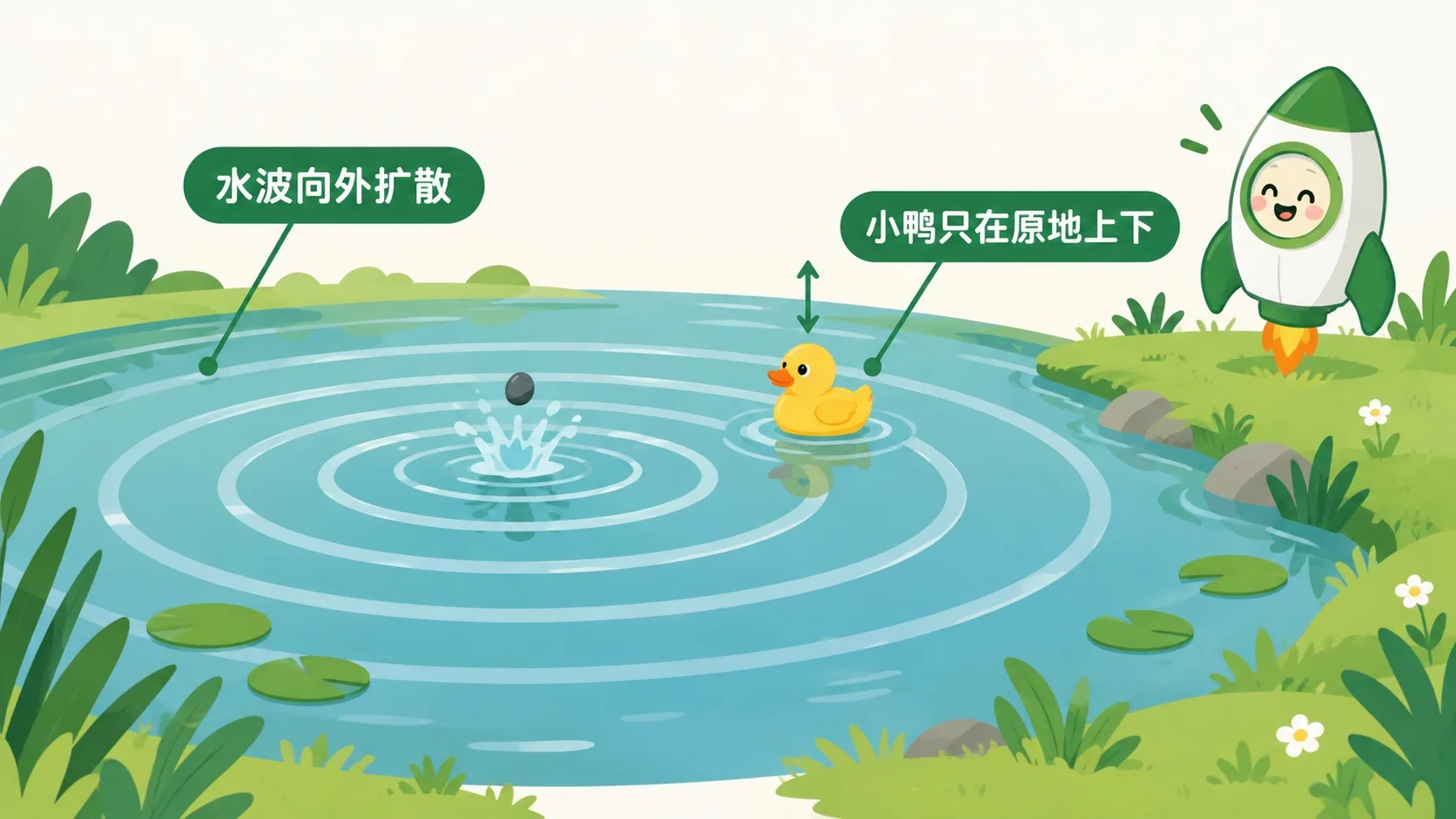 水面波纹扩散，小鸭只上下浮动