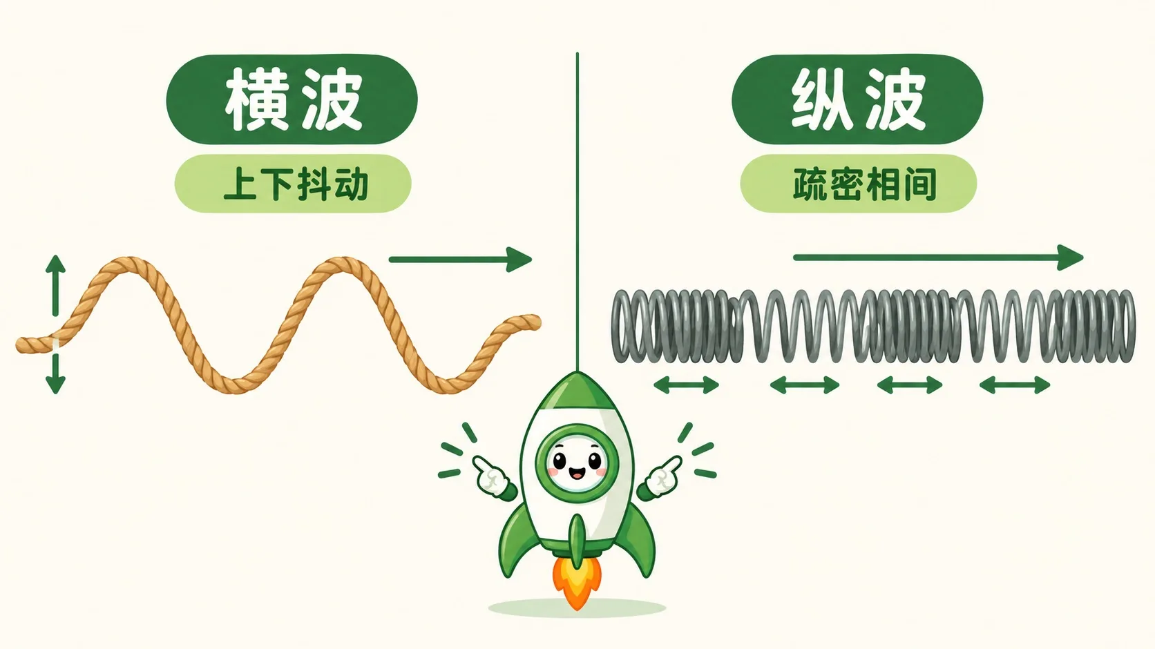 横波与纵波对比：S 形与疏密