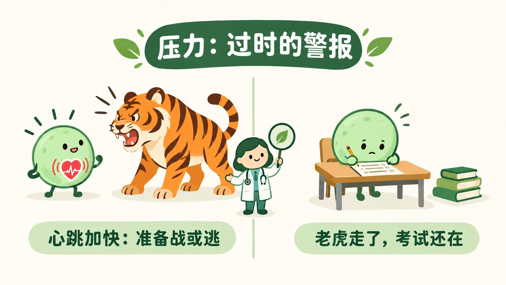 压力曲线：心跳加快准备战或逃，老虎走了考试还在