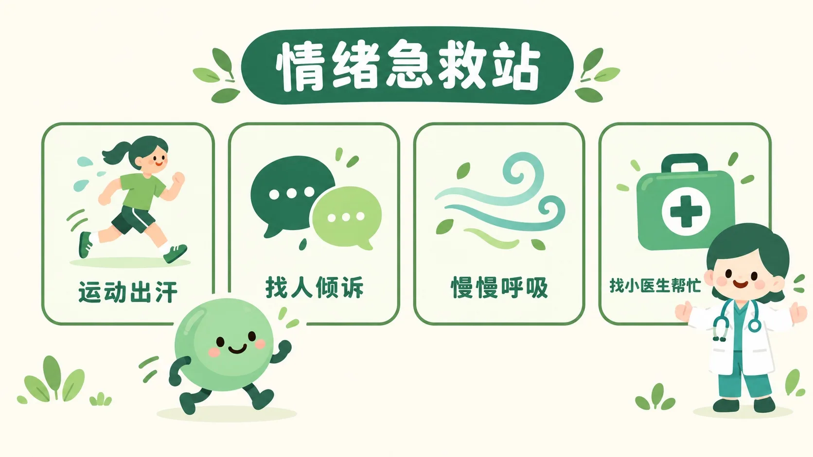 情绪急救站：运动出汗、找人倾诉、慢慢呼吸、找小医生帮忙
