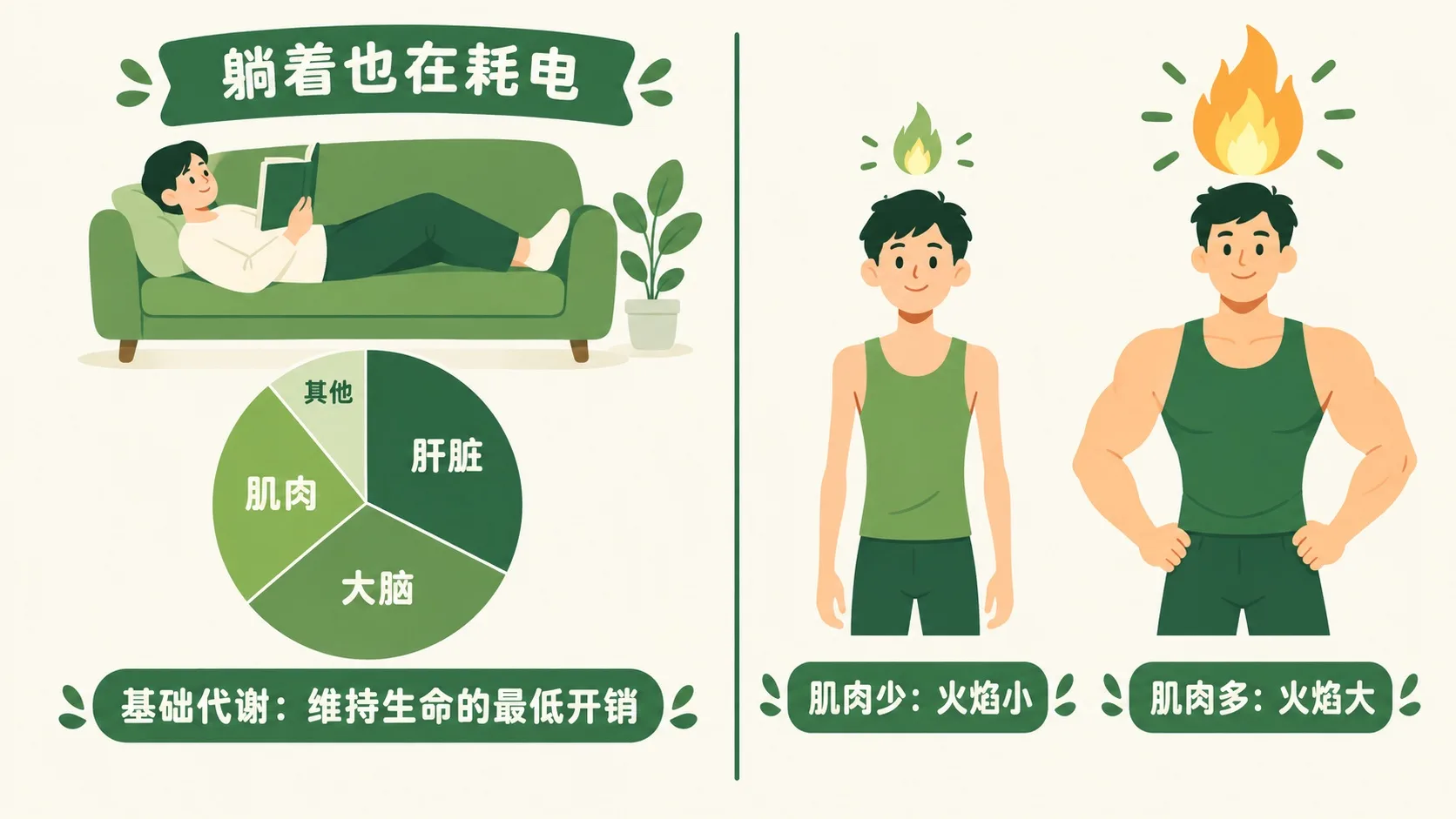 基础代谢：静息耗能分布与肌肉对比