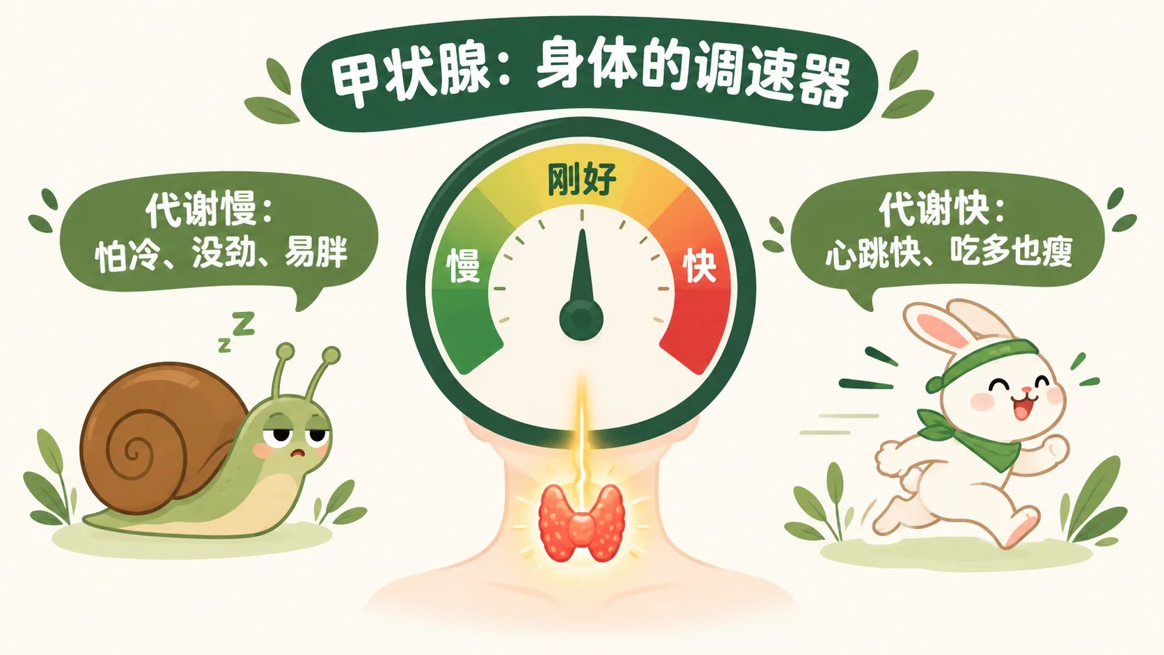 甲状腺调速表盘：慢、刚好、快