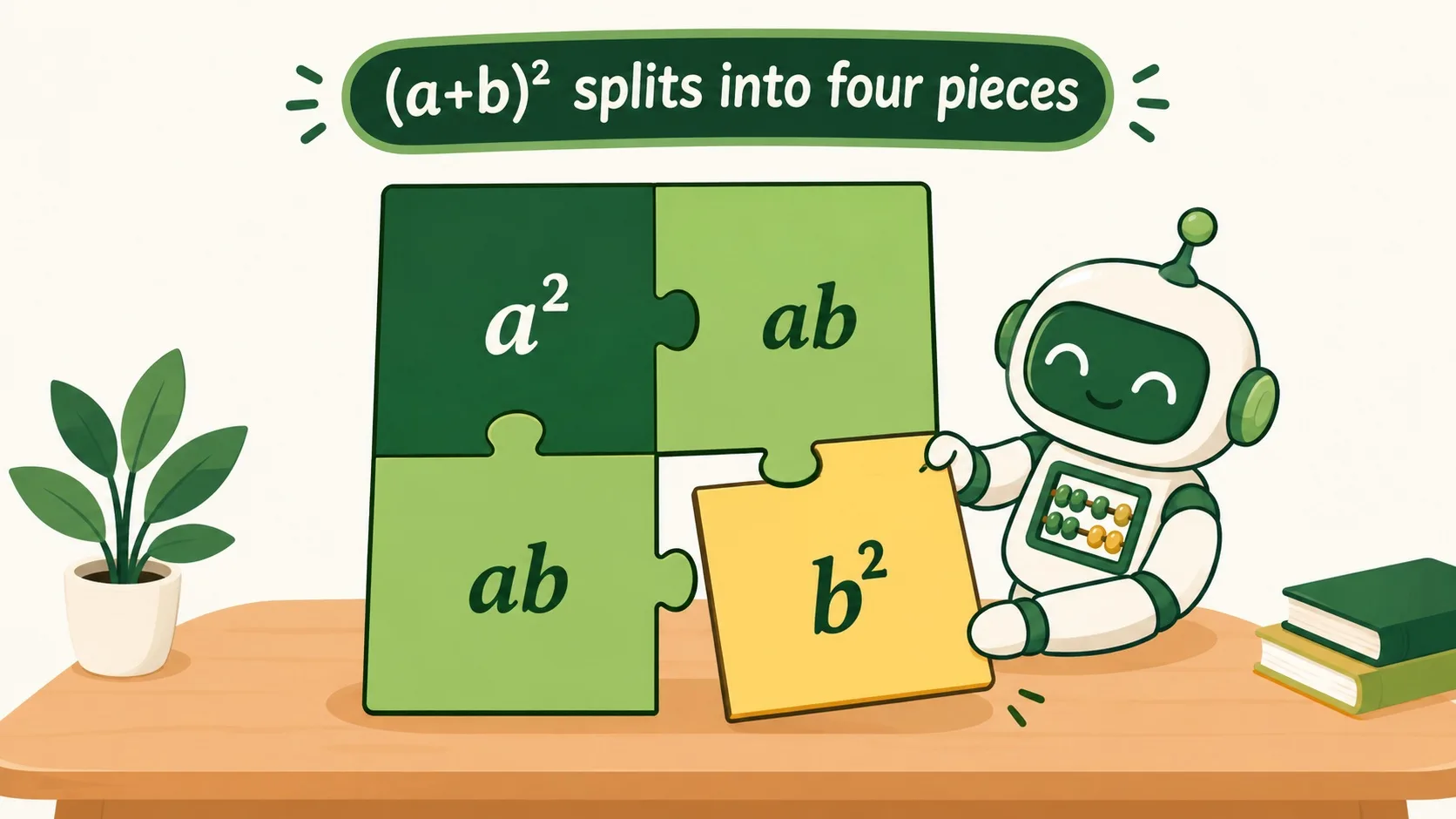 (a+b)² 四块拼图：a²、ab、ab、b²
