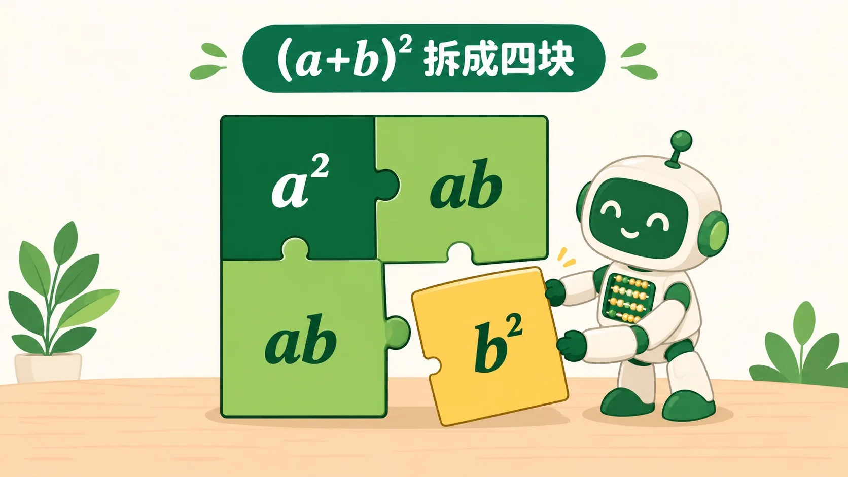(a+b)² 四块拼图：a²、ab、ab、b²