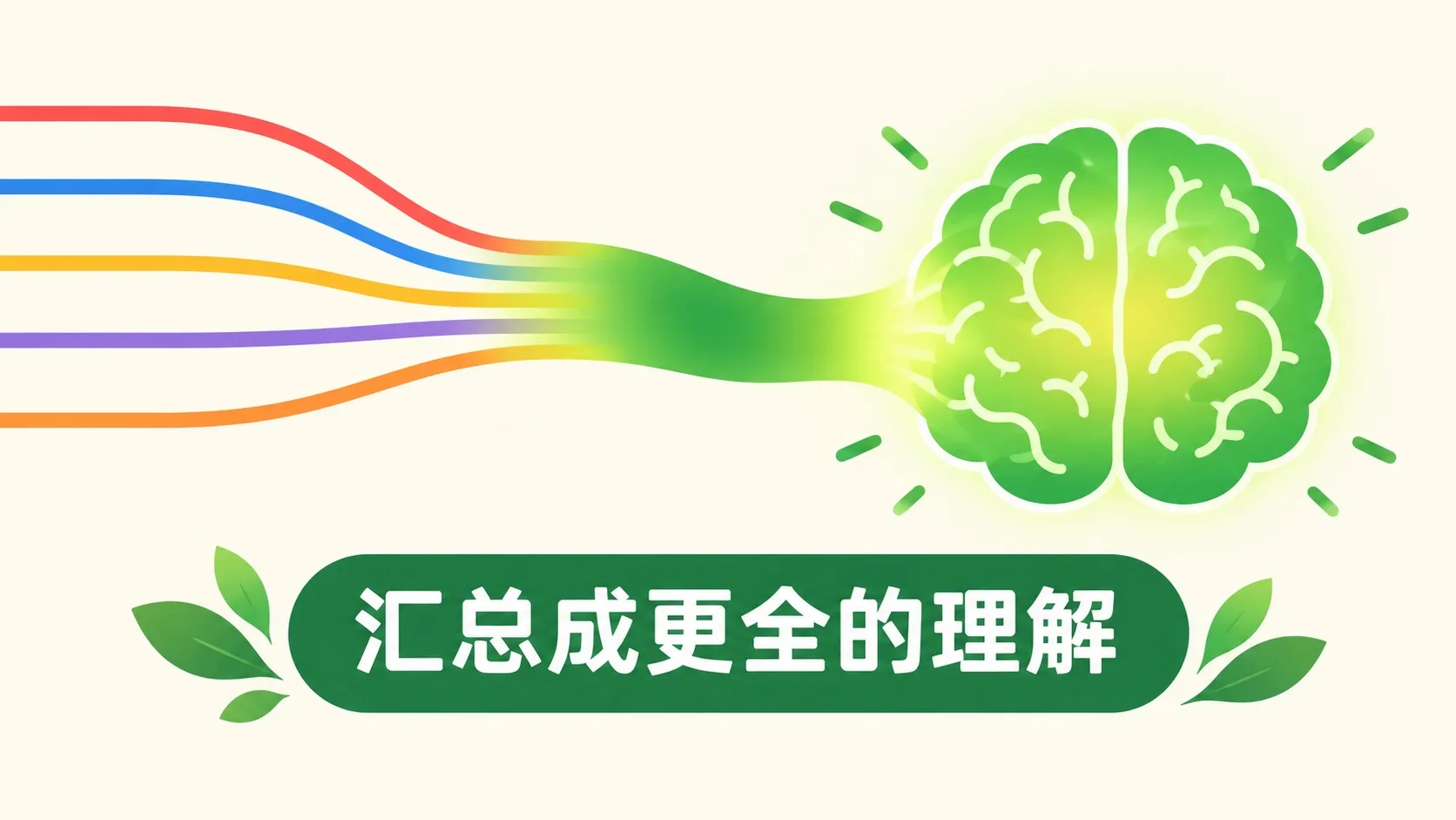 多色细线汇合成宽光带，流入发光大脑