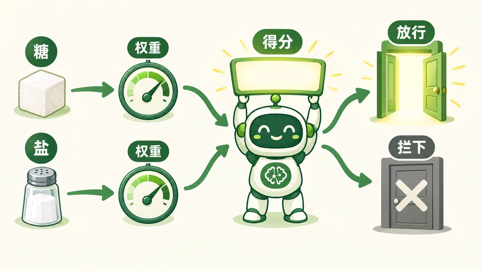 一个神经元：输入、权重、求和、放行