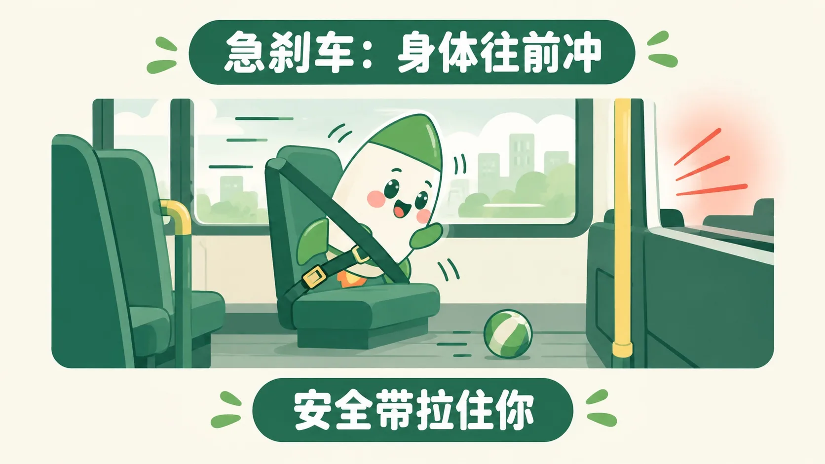 急刹车乘客前冲，安全带拉住