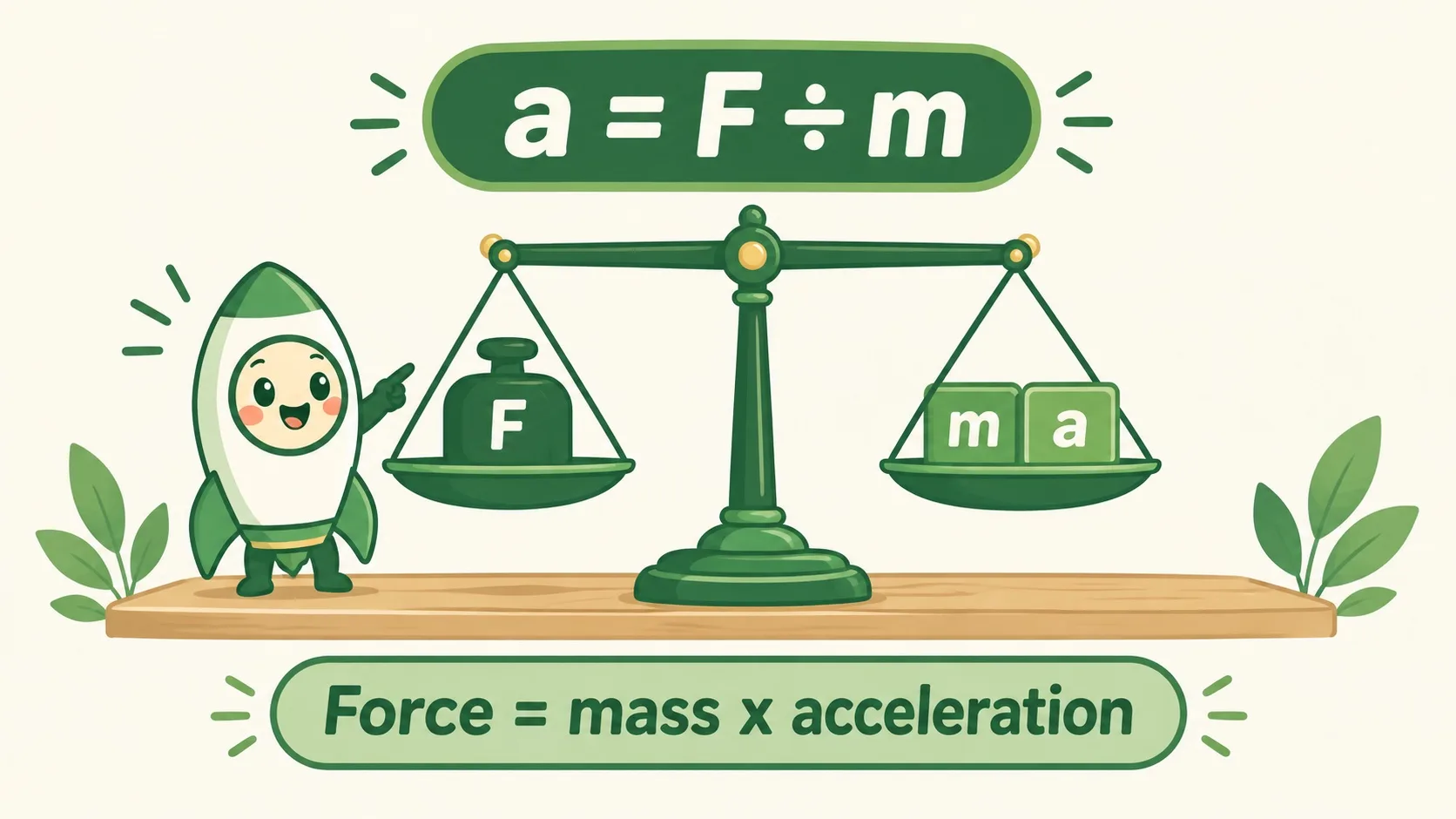 a=F÷m 天平：F 与 m 平衡