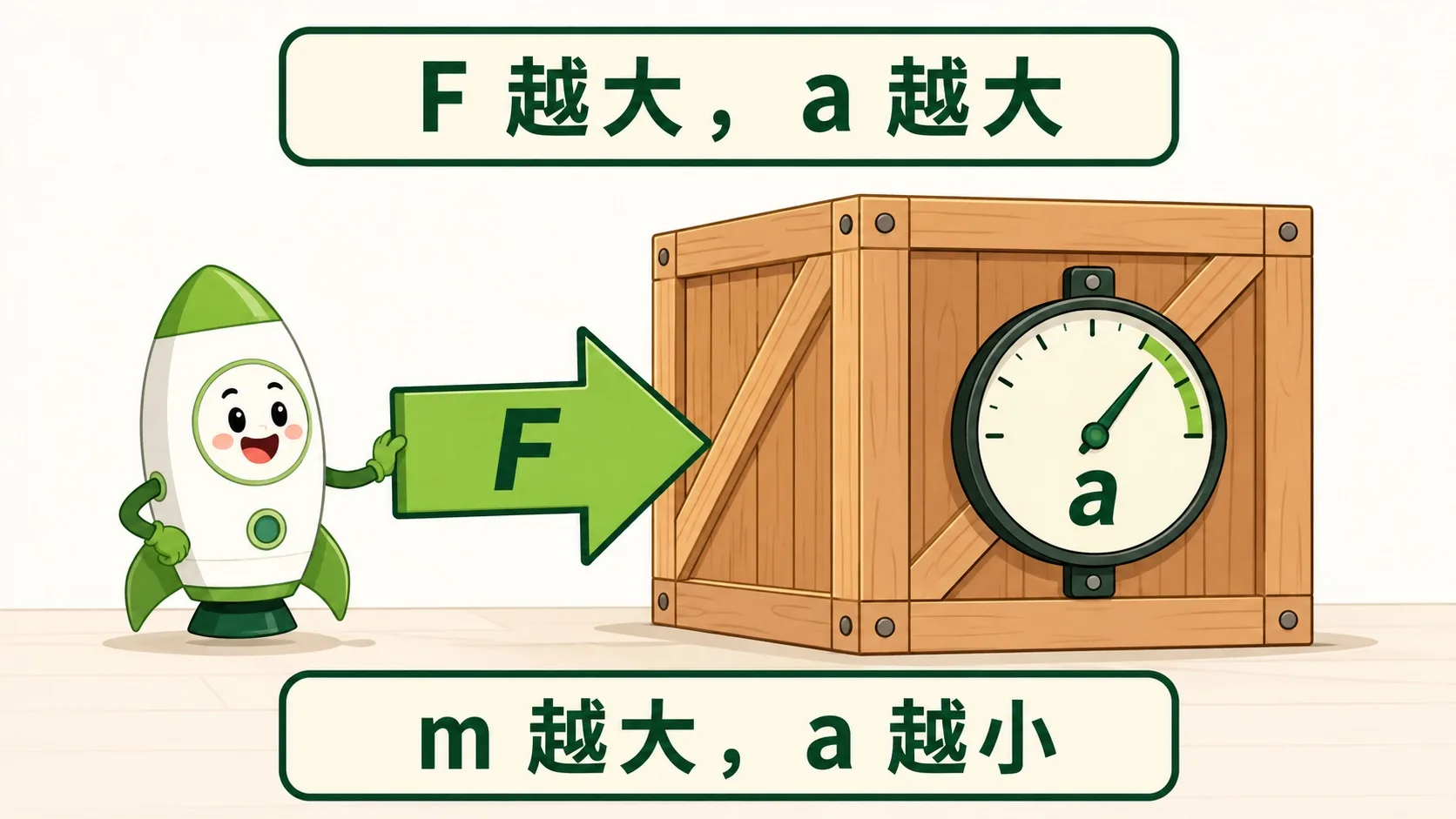 F 越大 a 越大，m 越大 a 越小