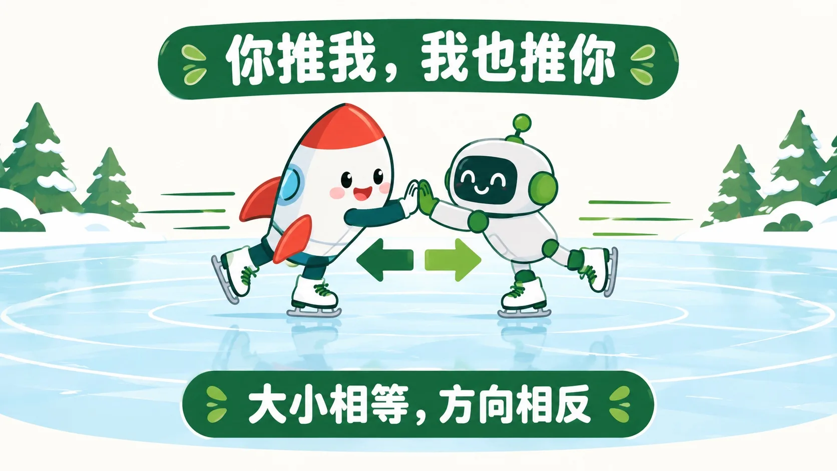 冰面上两人互推，各自后退