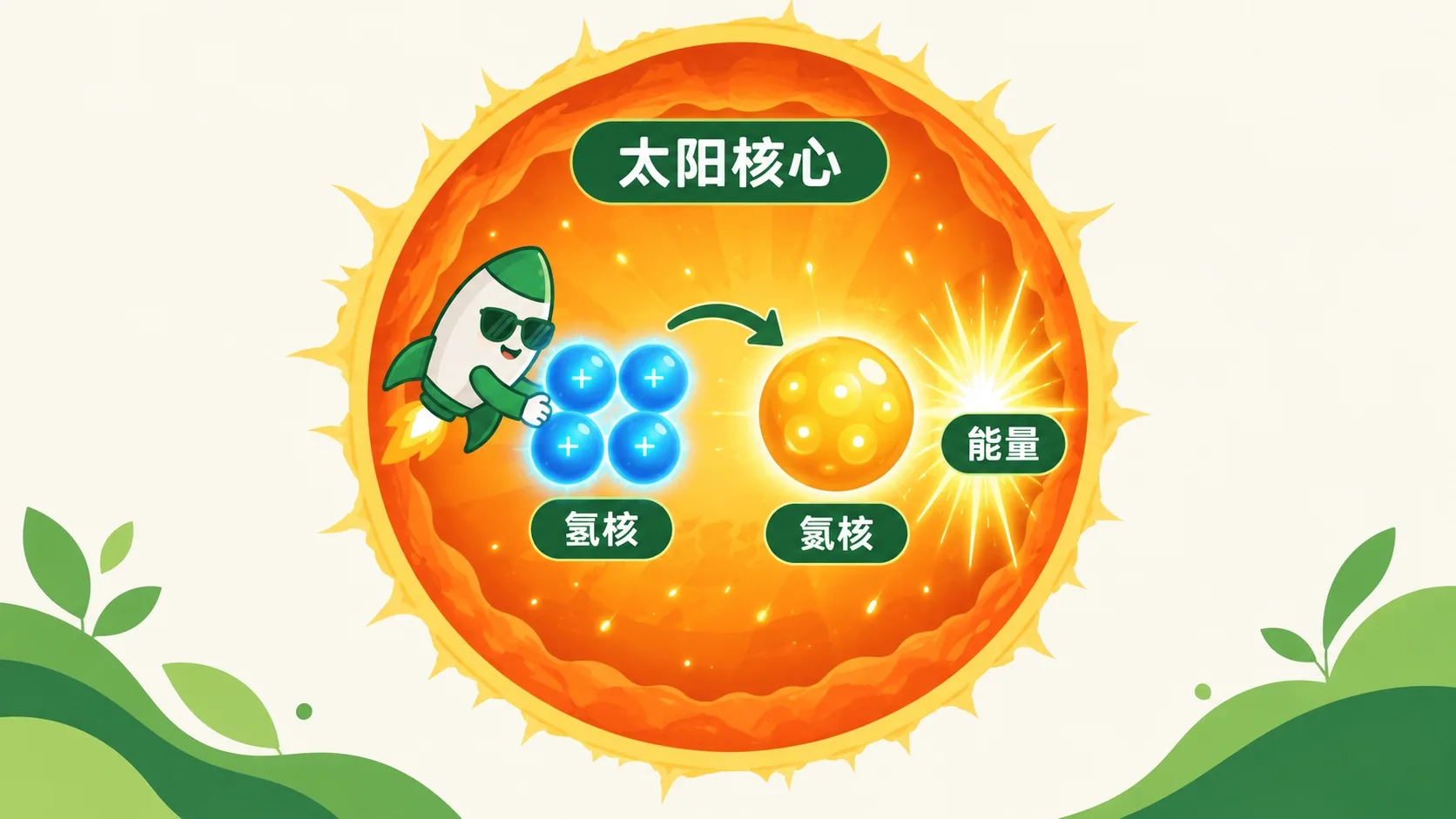 太阳核心中四个氢核聚变成一个氦核并放出能量