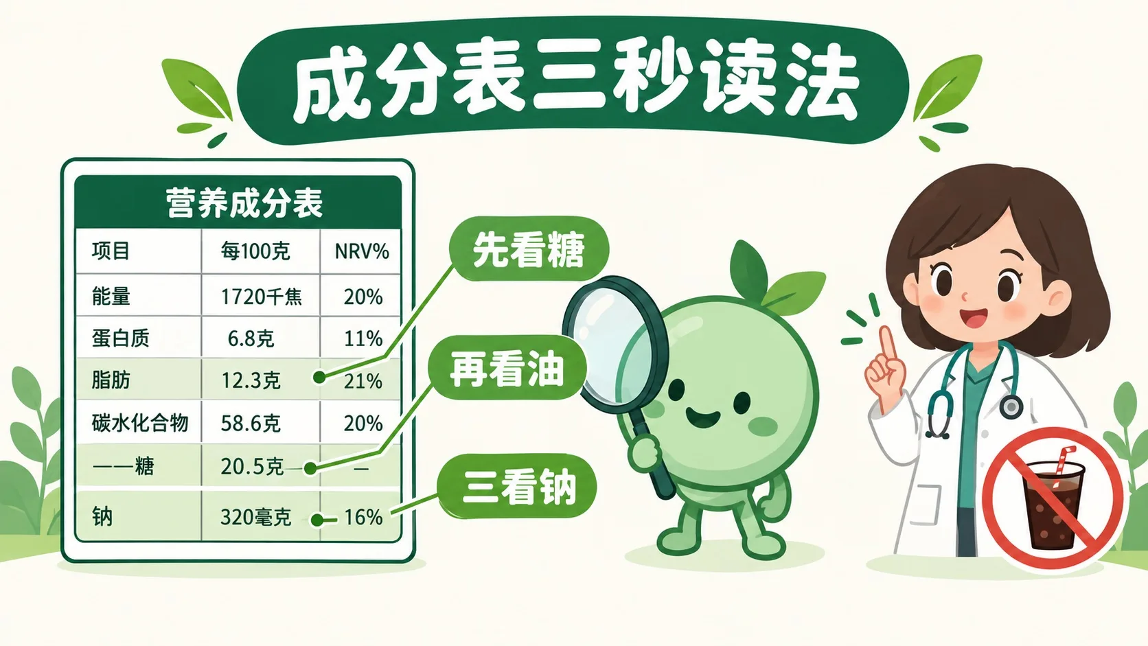成分表读法：先看糖、再看油、三看钠
