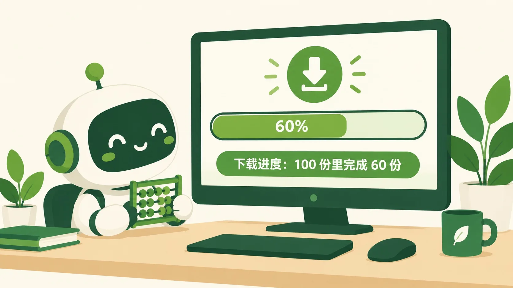 下载进度 60%：100 份里完成 60 份