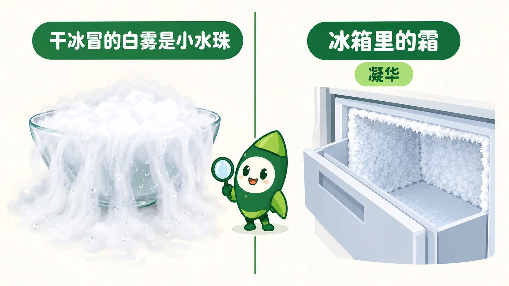 干冰冒白雾与冰箱结霜