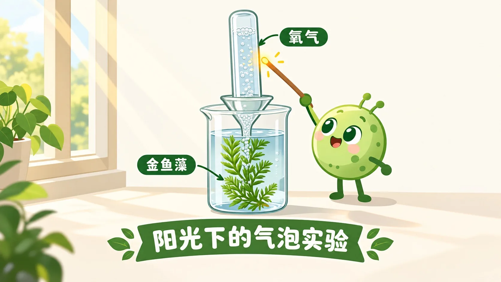 太阳下的水草冒气泡实验