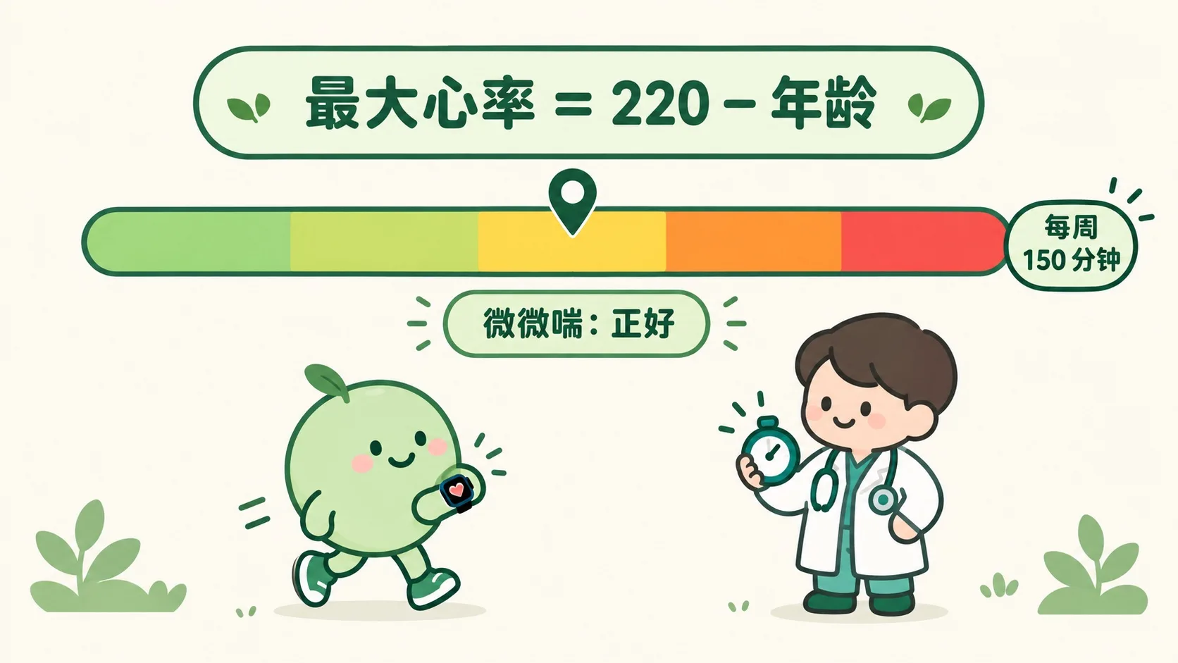 心率区间色带：最大心率 220 减年龄，微微喘正好