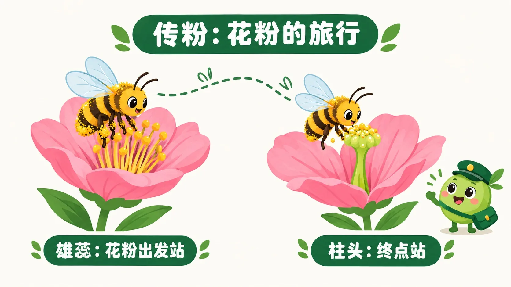 蜜蜂传粉：花粉从雄蕊到柱头
