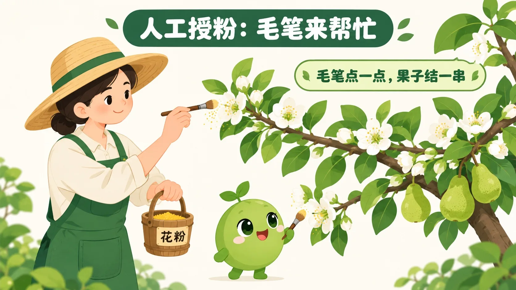 人工授粉：毛笔点花