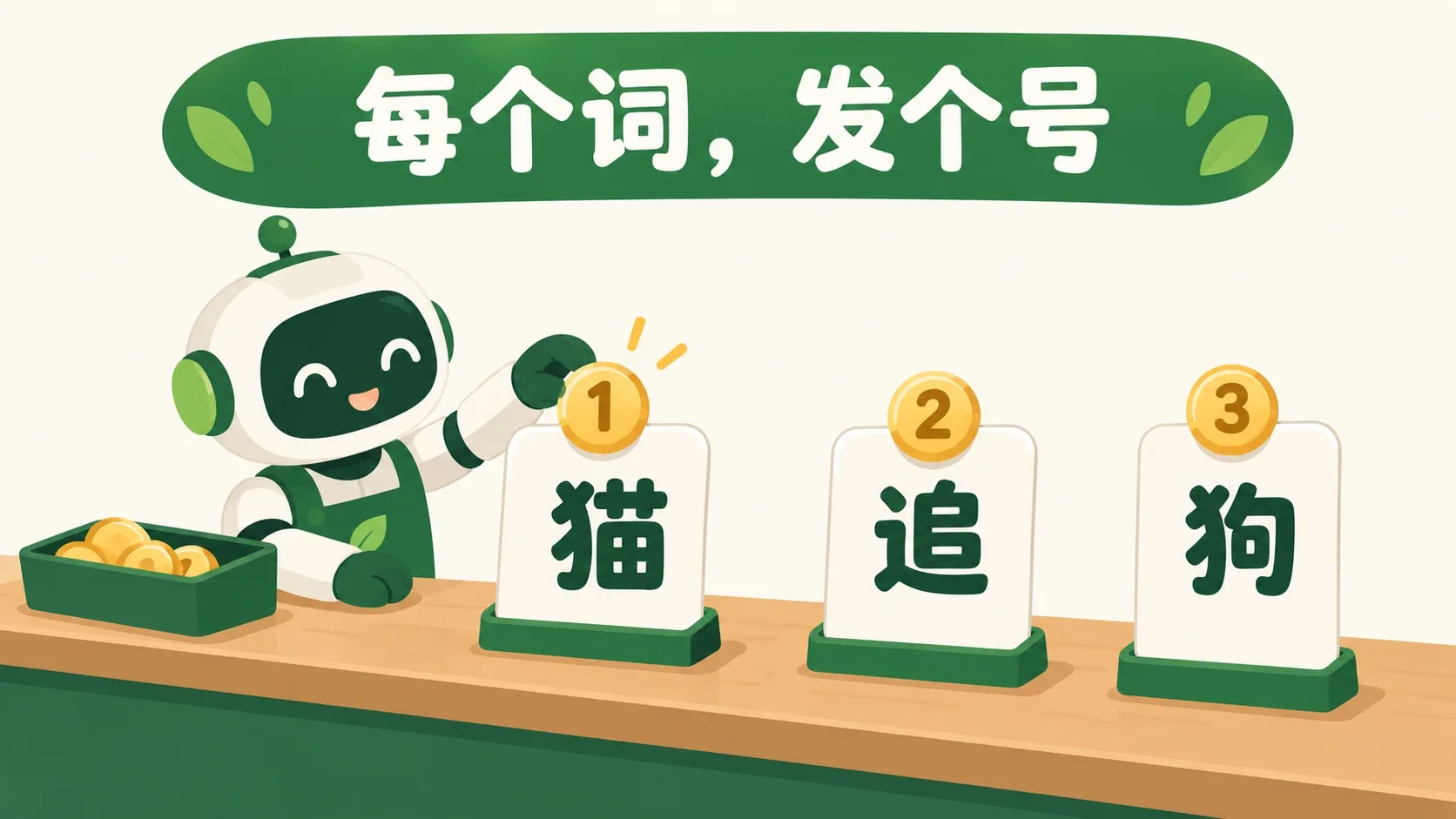 词卡排队领号牌：猫、追、狗
