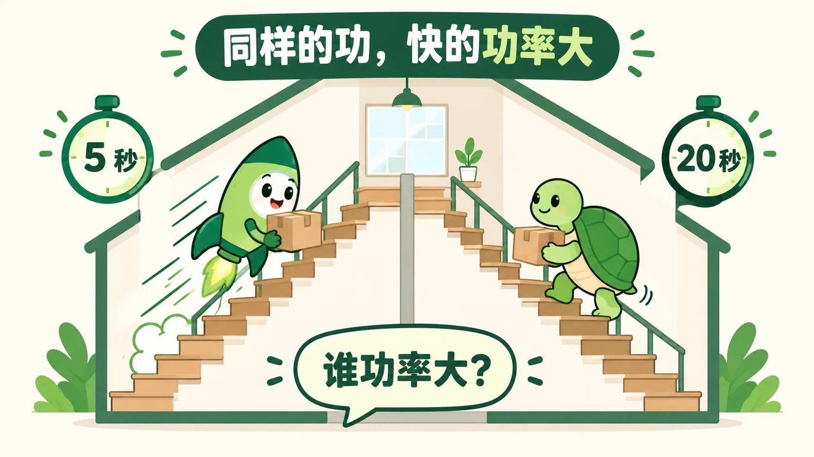 小火箭与乌龟爬同一段楼梯：5 秒 vs 20 秒