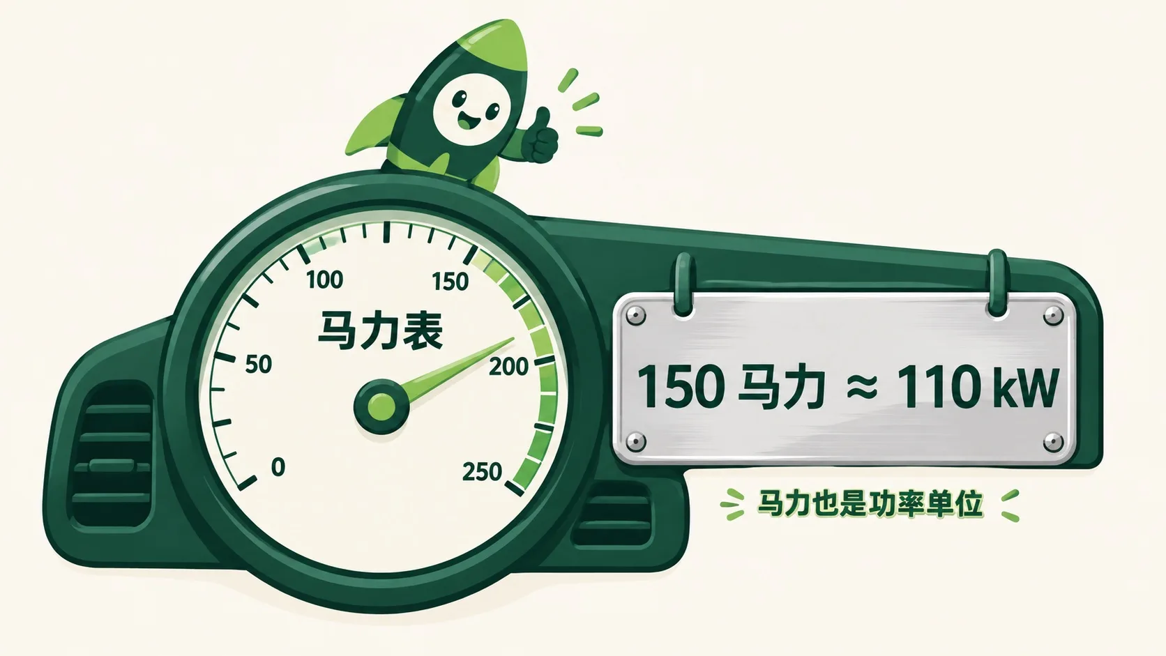 汽车功率表：150 马力 ≈ 110 kW