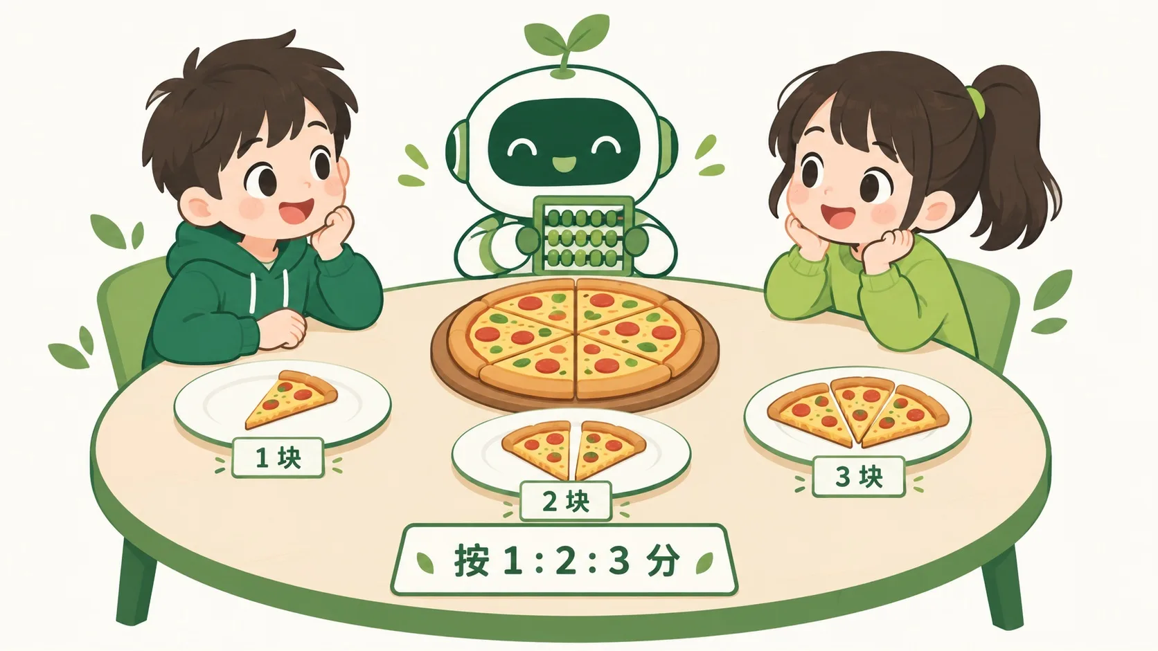 三人按 1:2:3 分一张披萨