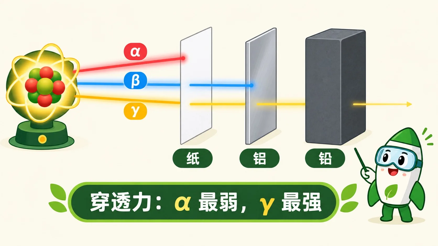 三种射线穿透纸、铝、铅的对比