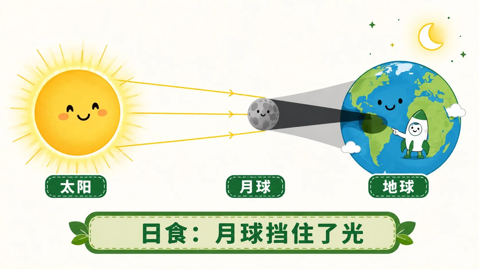 日食示意图：月球挡住了太阳光