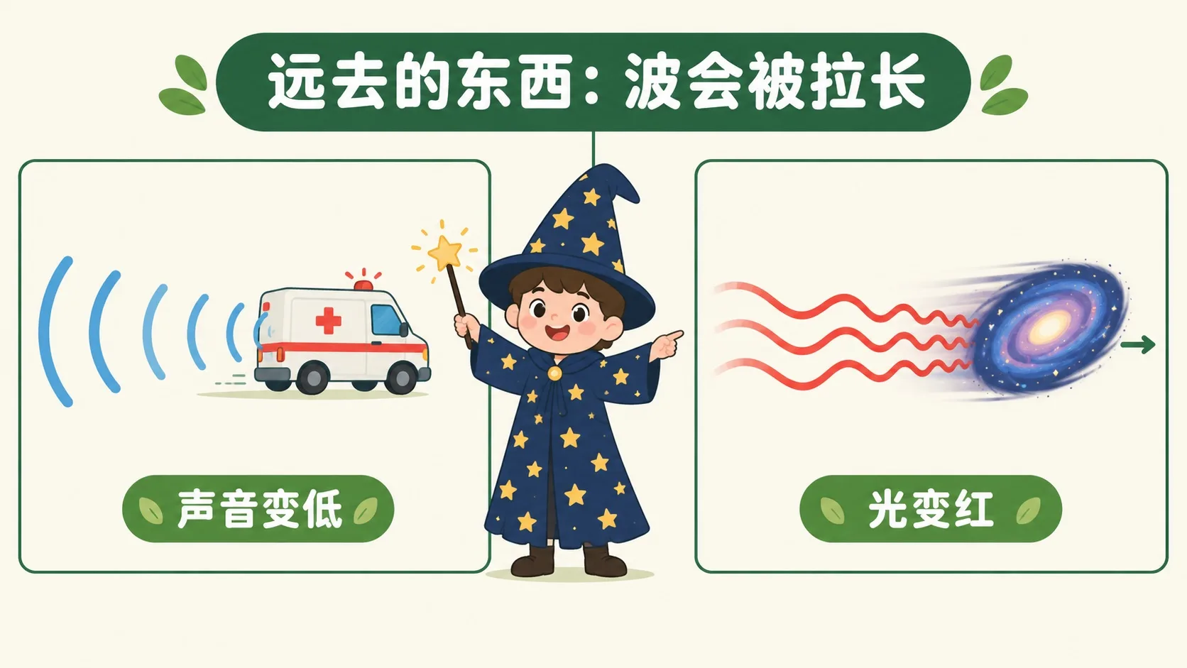 救护车远去声音变低，星系远去光变红
