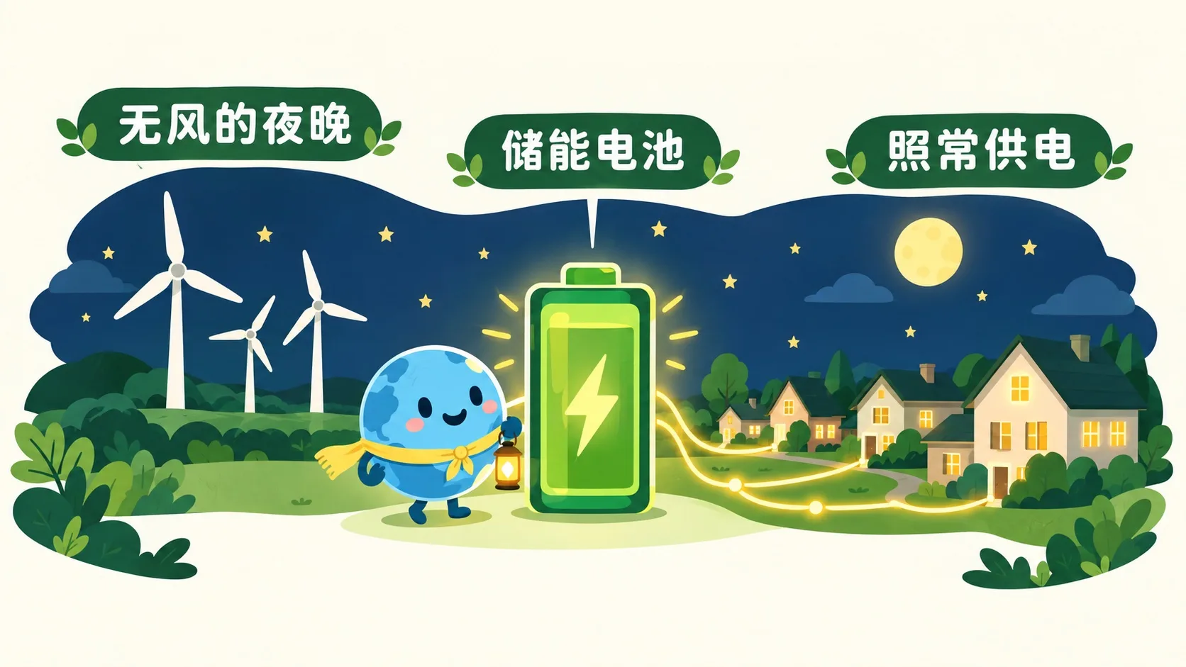 储能电池在夜晚为房屋供电