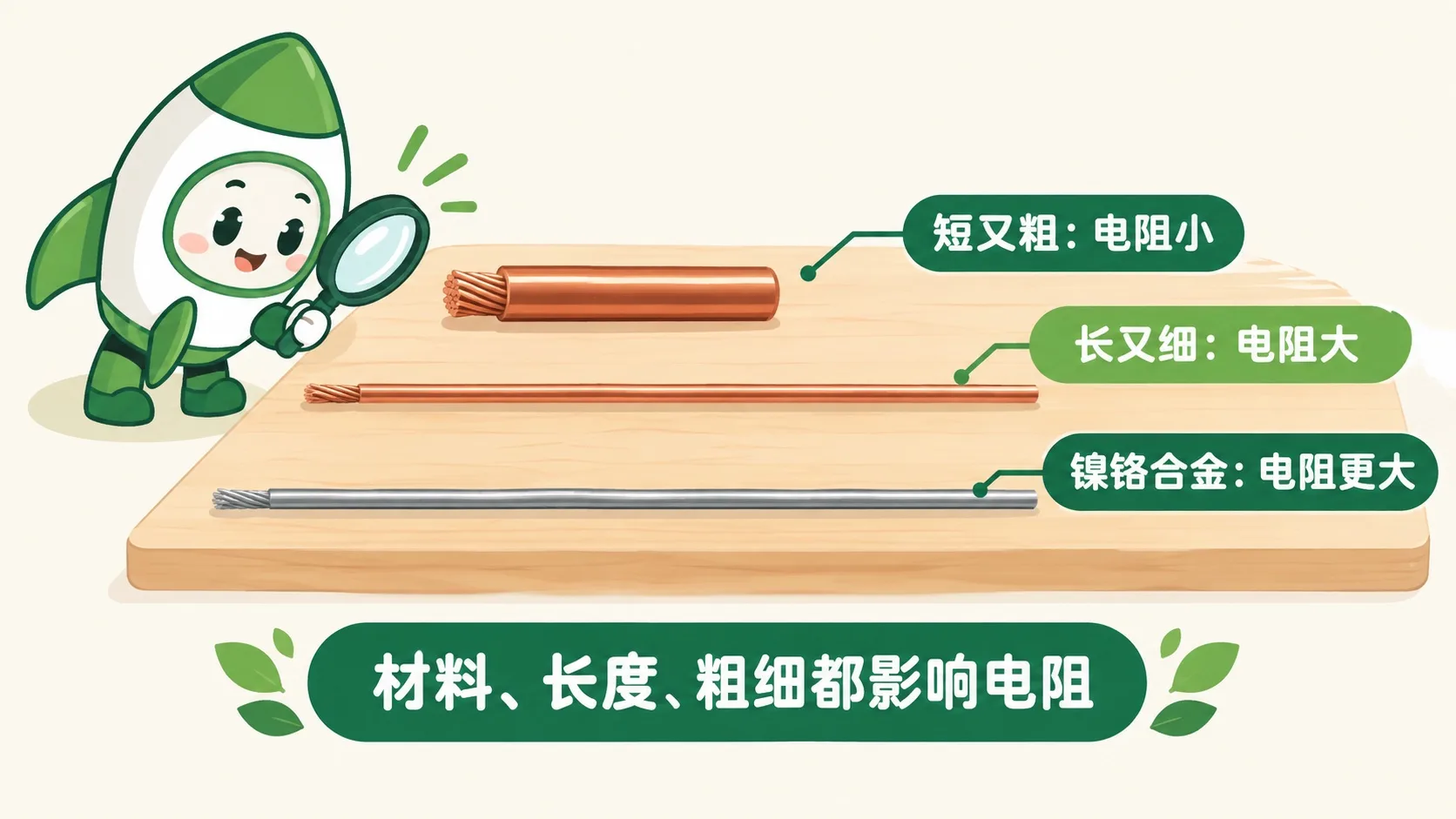 材料、长度、粗细不同的导线对比