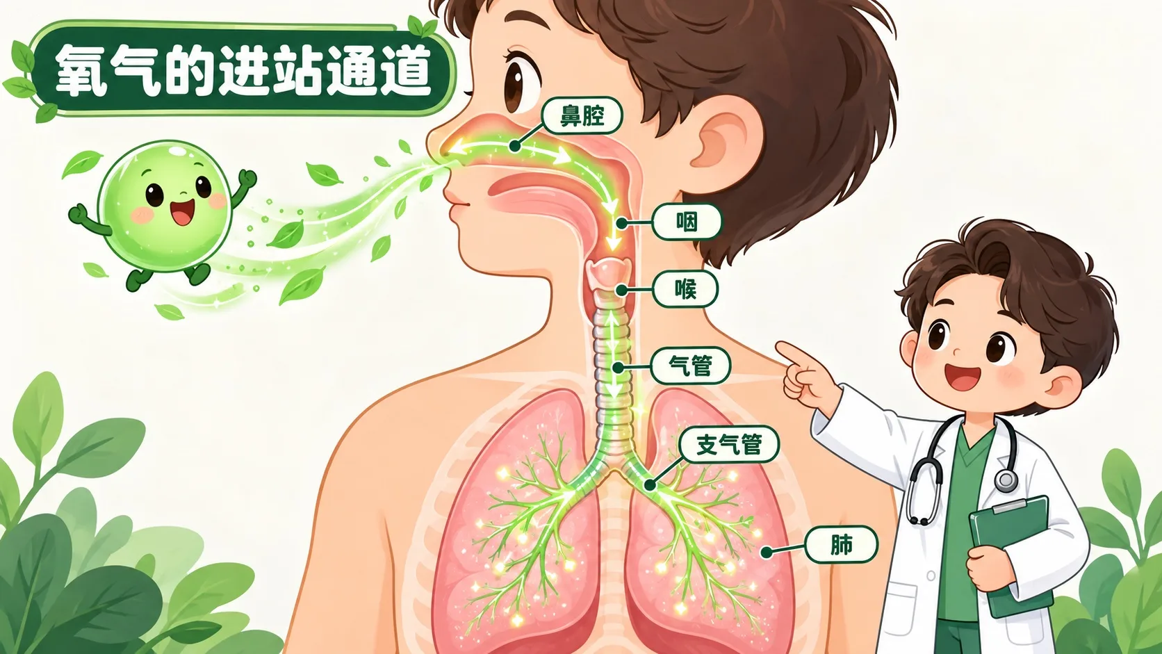 呼吸道全景：鼻到肺路径标注