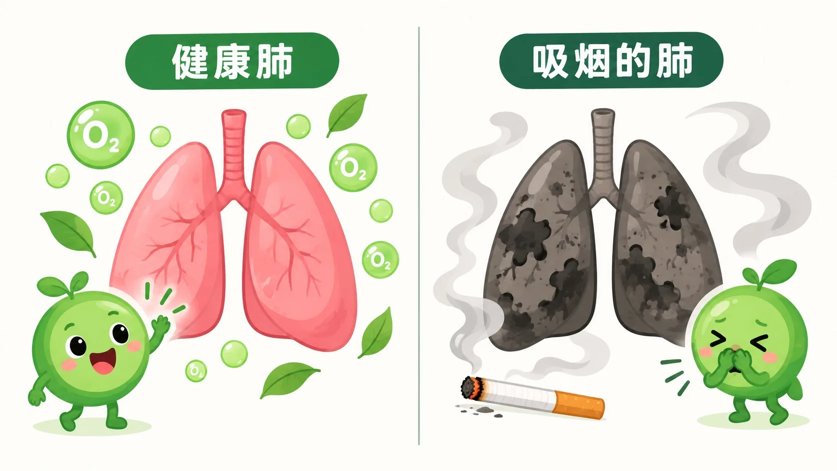 健康肺与吸烟肺对比