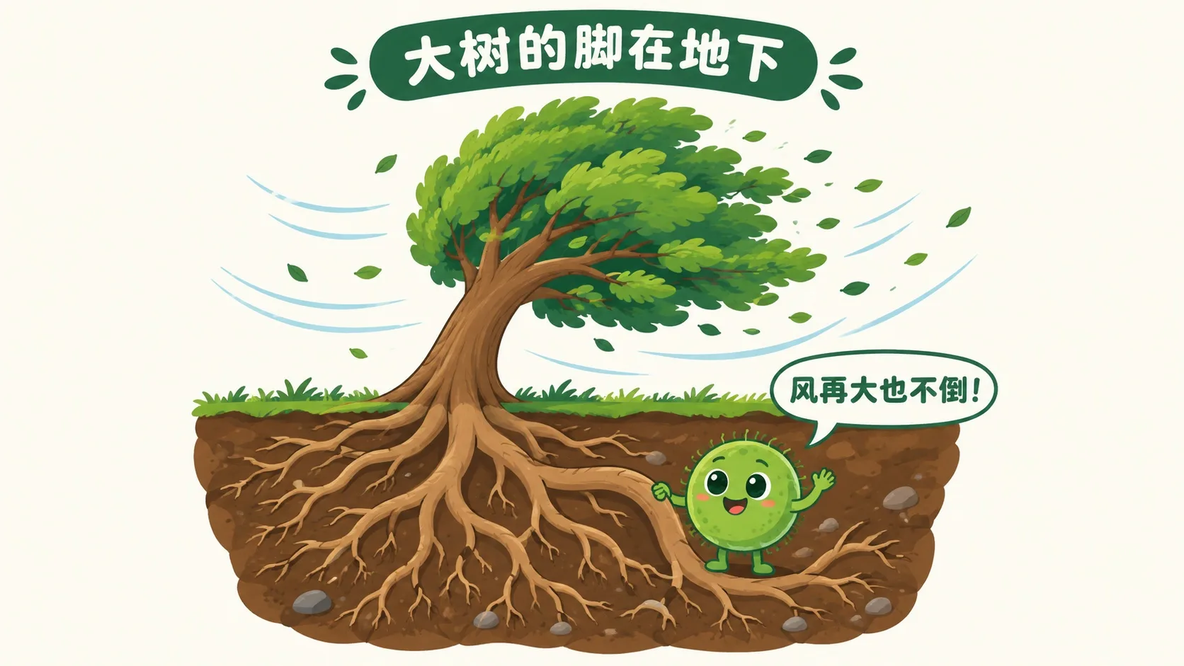 树根像锚一样把大树固定在土壤里