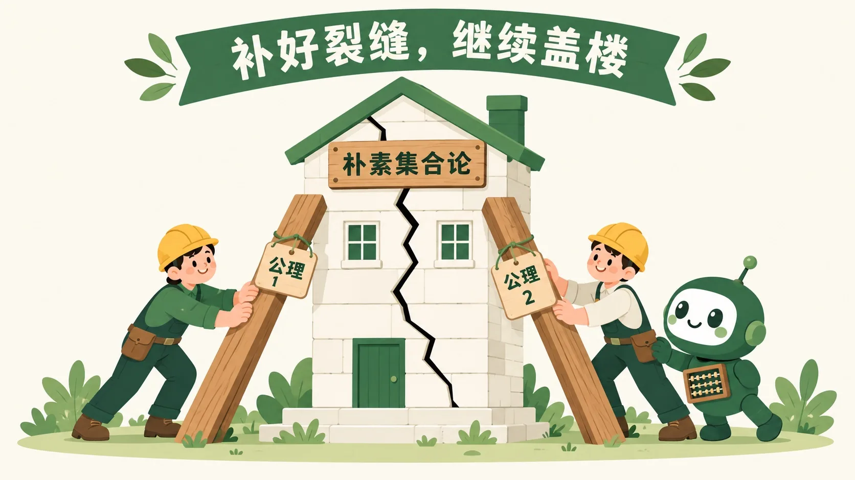 朴素集合论的房子裂开一条缝，工人用公理做支撑梁修补